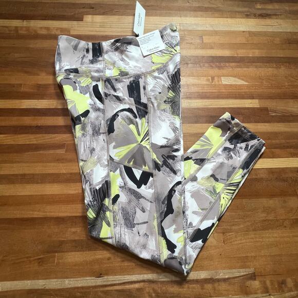 Calvin Klein Floral-Print 7/8 Leggings - Collage Floral Beige M - Picture 2 of 9